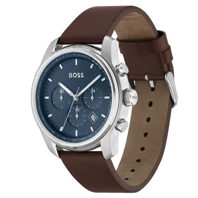 Hugo Boss Brown Leather Blue Dial Chronograph Men's Watch